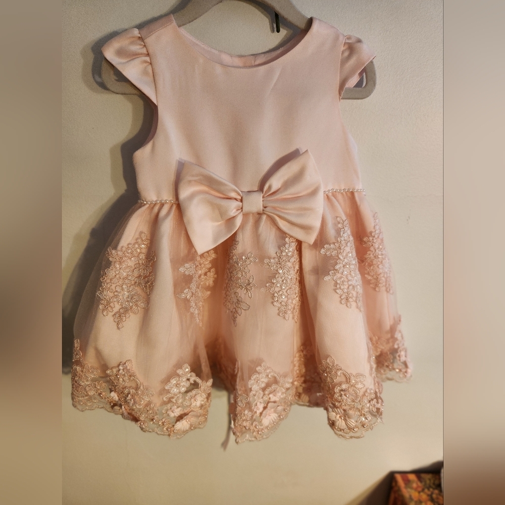 EUC Rare Editions Pink Lace Formal Dress Girls Size 18 months